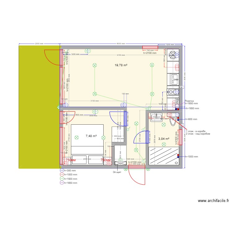 Мысовое эл. Plan de 4 pièces et 42 m2