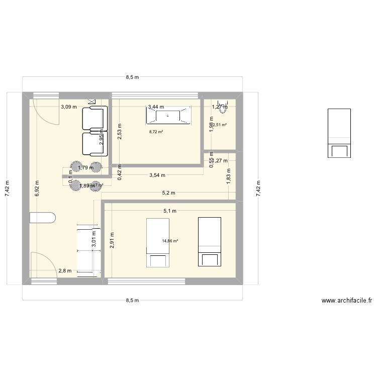 AHAVA 1er étage. Plan de 4 pièces et 53 m2