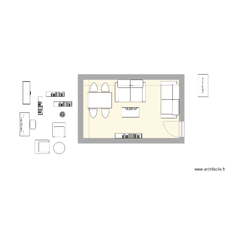 chambre 2. Plan de 1 pièce et 15 m2