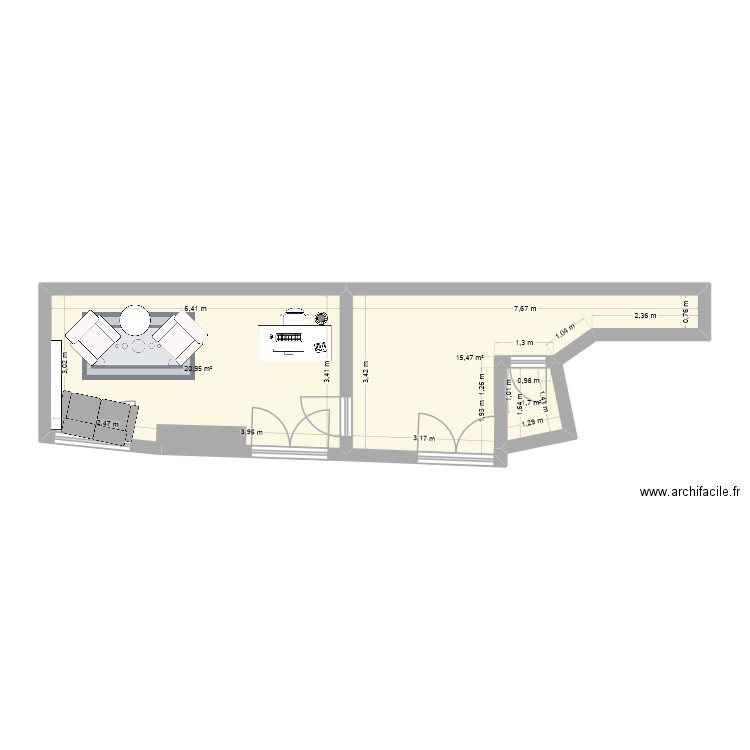 Cabinet. Plan de 3 pièces et 38 m2