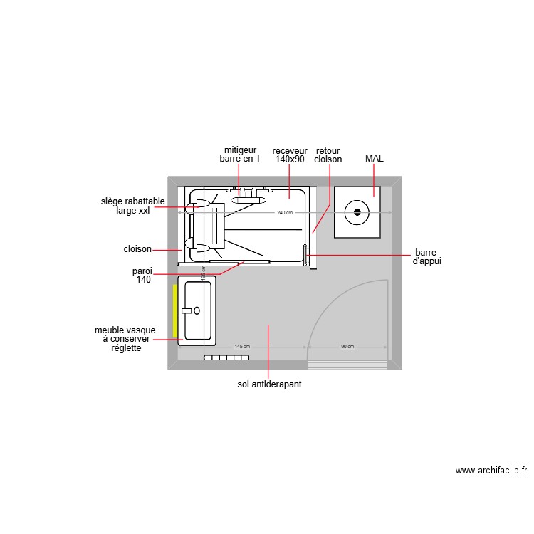 cheneval. Plan de 1 pièce et 5 m2