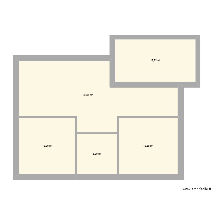 T3 bis. Plan de 5 pièces et 74 m2