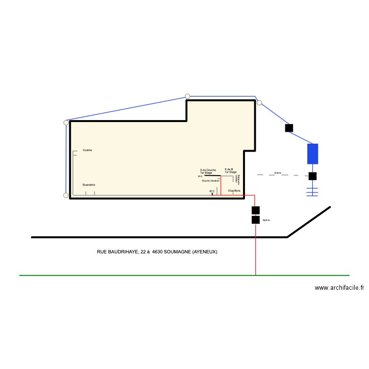 haineux. Plan de 1 pièce et 40 m2