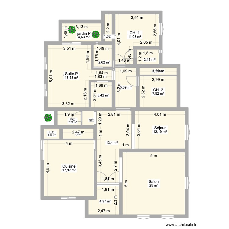 proposition 1. Plan de 19 pièces et 138 m2