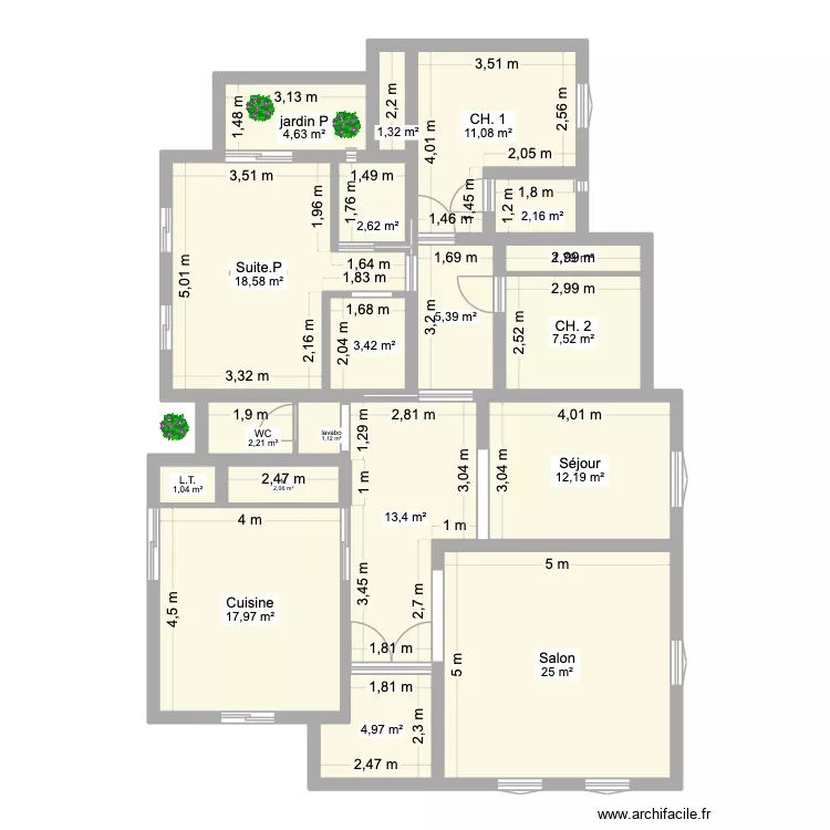 proposition 1. Plan de 19 pièces et 138 m²