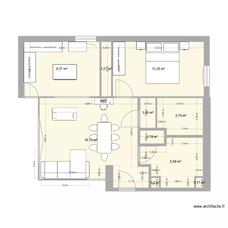 foucauld. Plan de 10 pièces et 52 m²