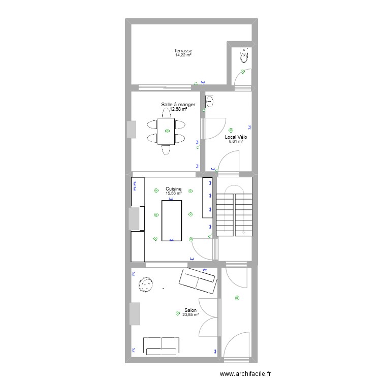 Stobbaert 22  - RDC. Plan de 5 pièces et 75 m2
