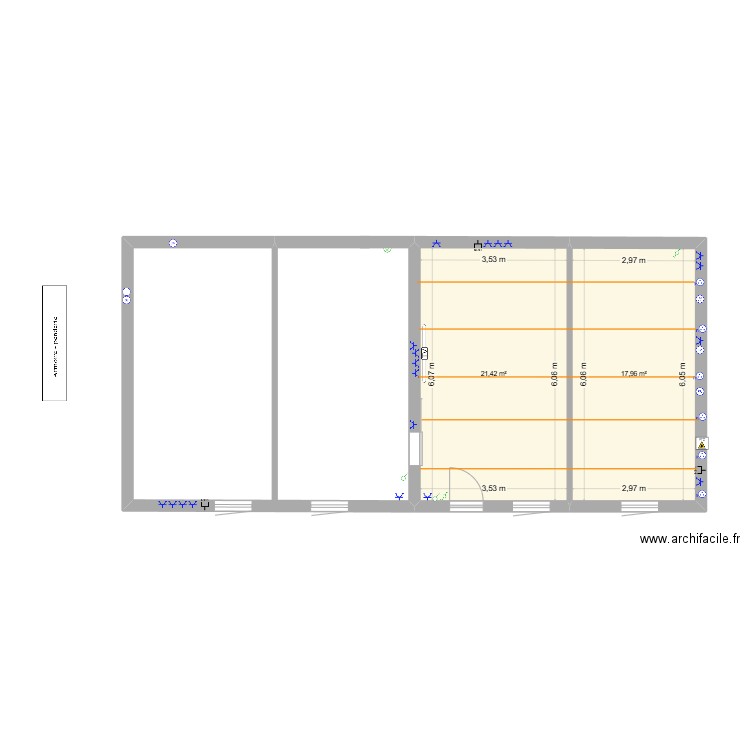 Maison V6. Plan de 2 pièces et 39 m2