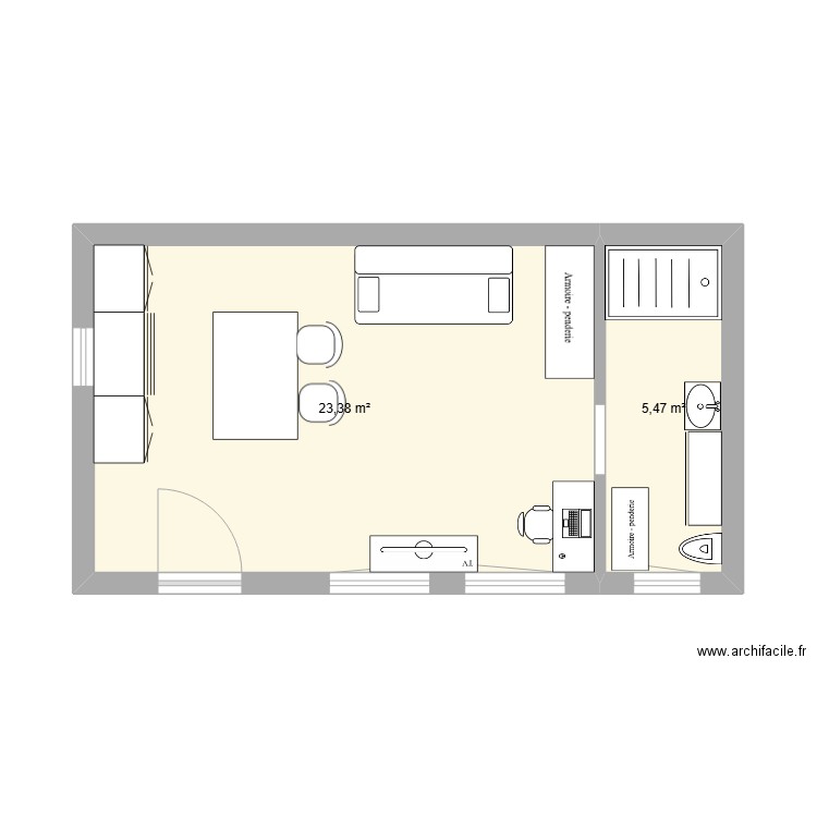 projet studio 36 route de strasbourg. Plan de 2 pièces et 29 m2