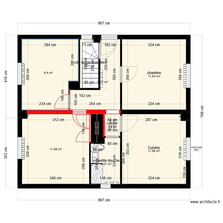 biariotte existant cuisine. Plan de 13 pièces et 57 m2