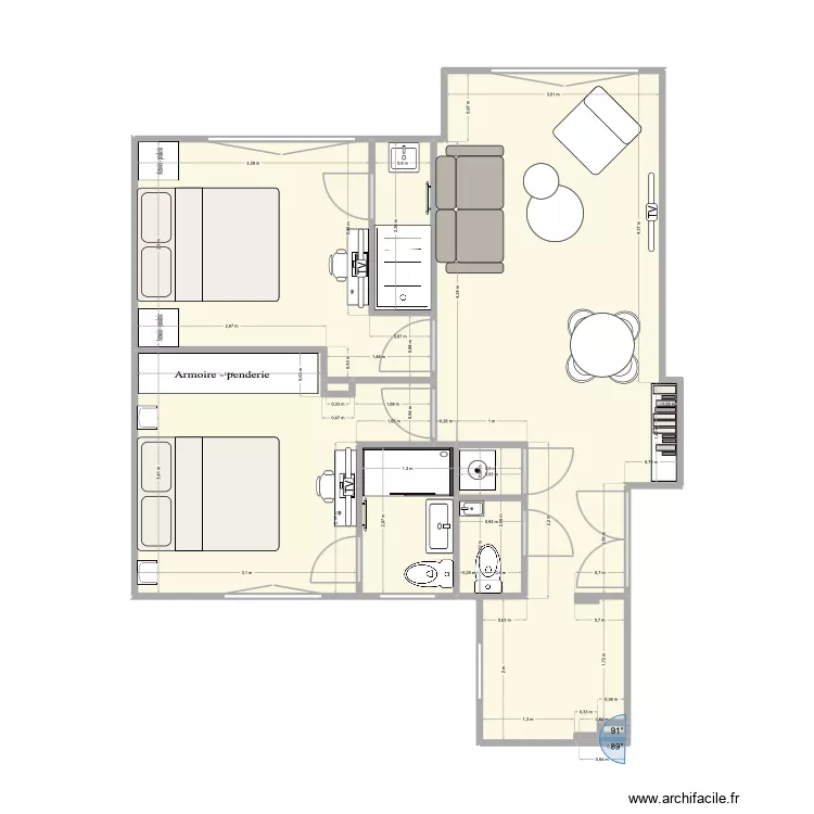 19Monsieuu. Plan de 9  et 52 m²