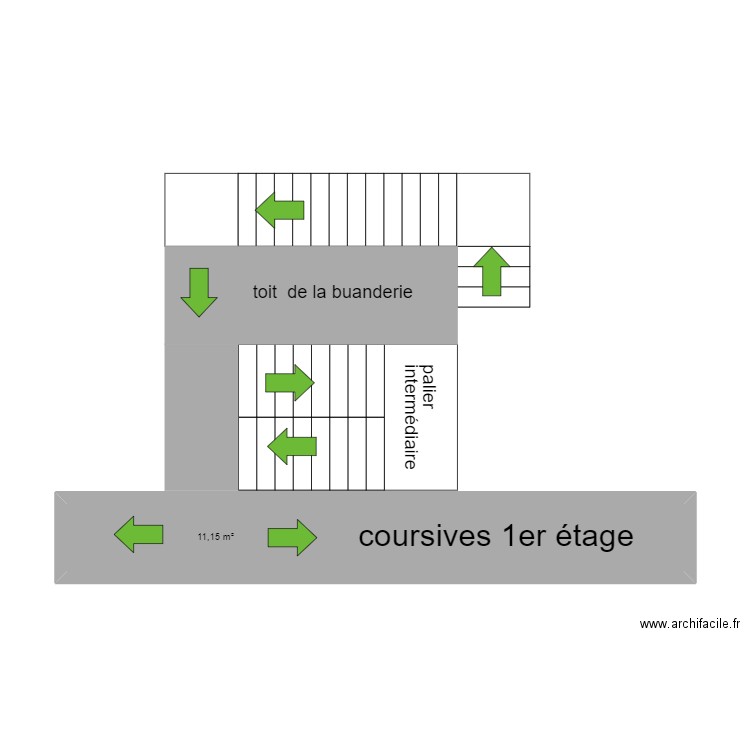 escalier-buanderie. Plan de 1 pièce et 11 m2