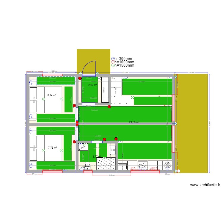 54 ст Ступино кар эл тп. Plan de 7 pièces et 61 m2