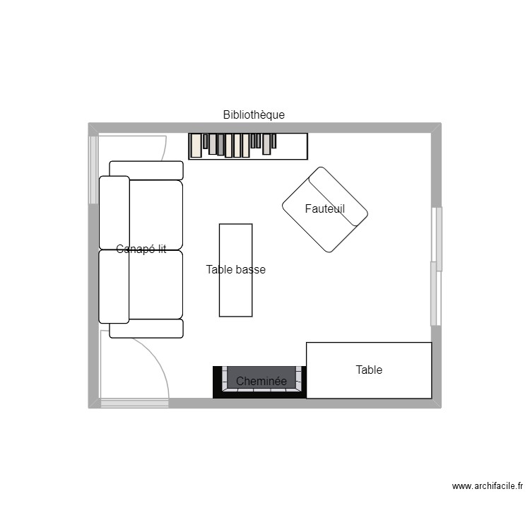 Salon 70 B. Beaumarchais v3. Plan de 1 pièce et 10 m2