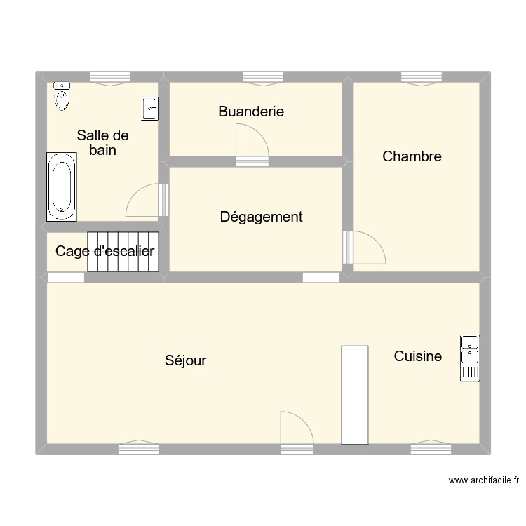 mairie rdc. Plan de 6 pièces et 87 m2
