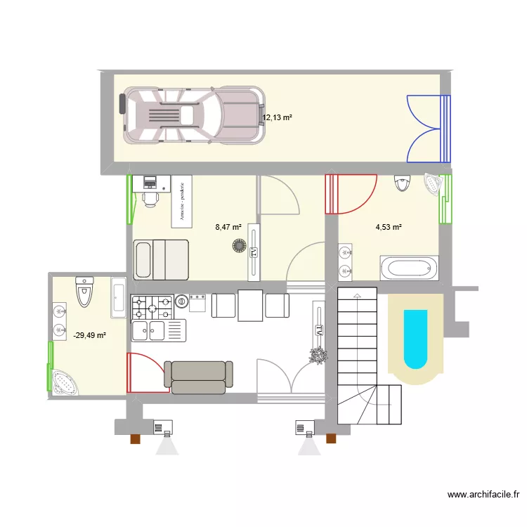 1/50. Plan de 4  et 29 m²