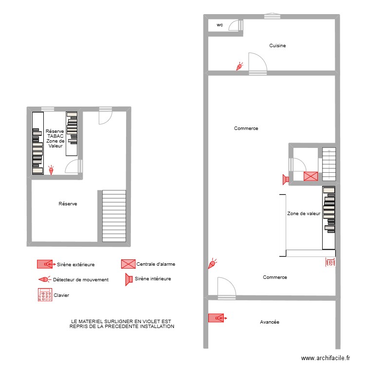 Plan alarme TABAC LE HAVANE. Plan de 2 pièces et 36 m2
