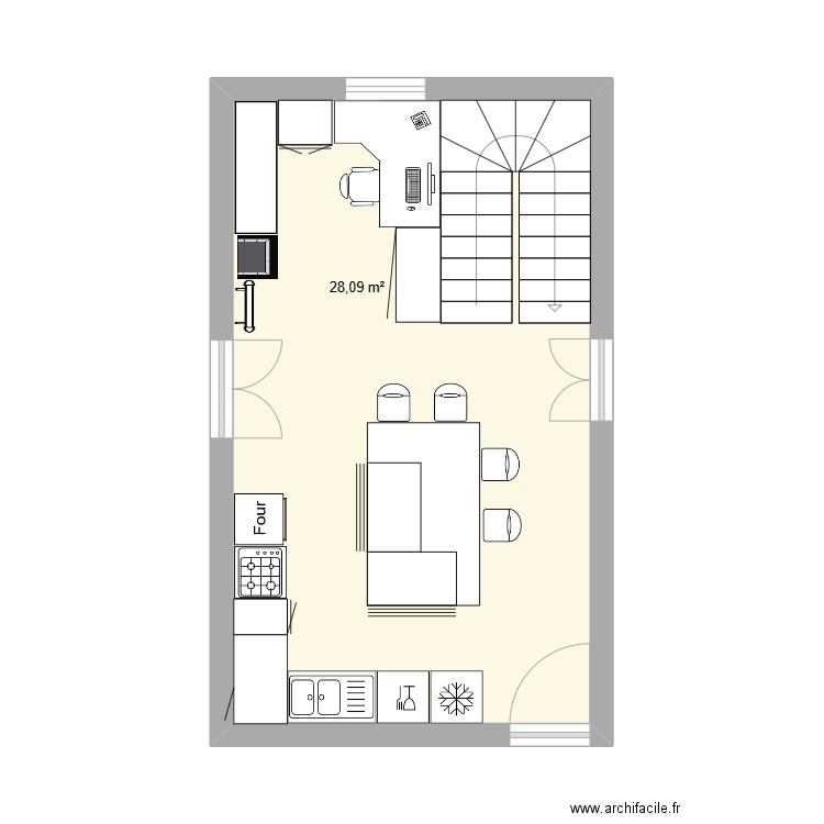 cuisine. Plan de 1 pièce et 28 m2