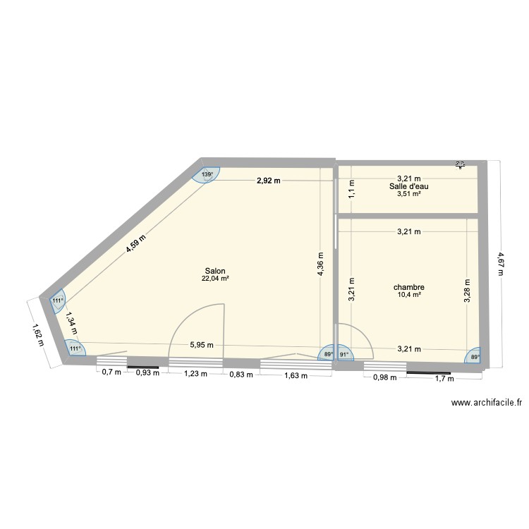 Mas des Glycines neutre. Plan de 3 pièces et 36 m2