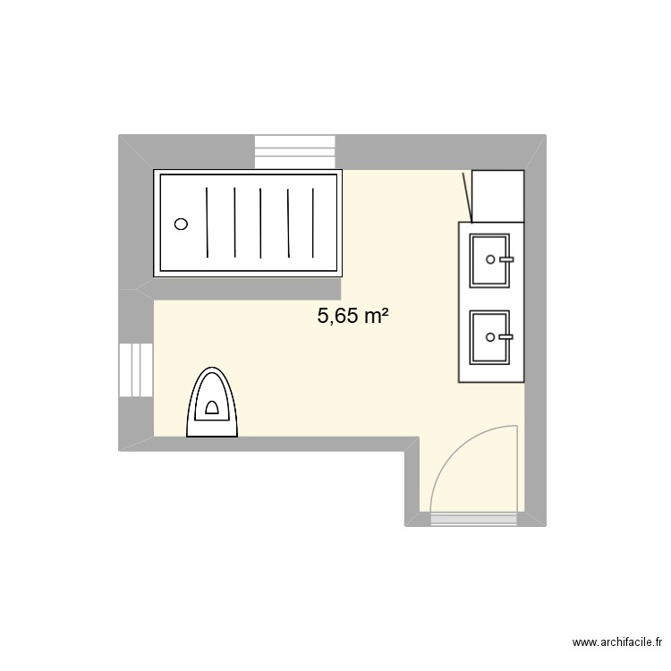 SDB RDC. Plan de 1 pièce et 6 m2