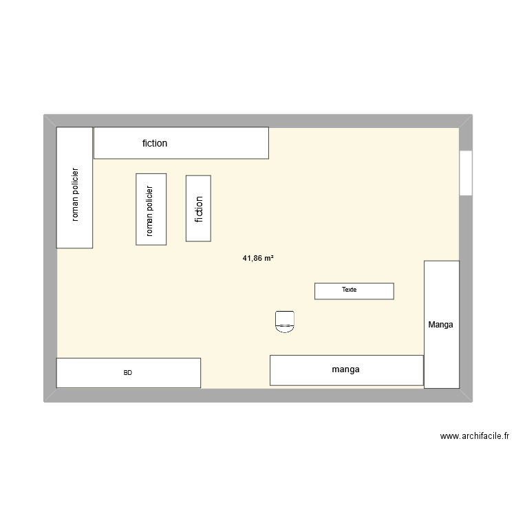 agencement de l'UC. Plan de 1 pièce et 42 m2