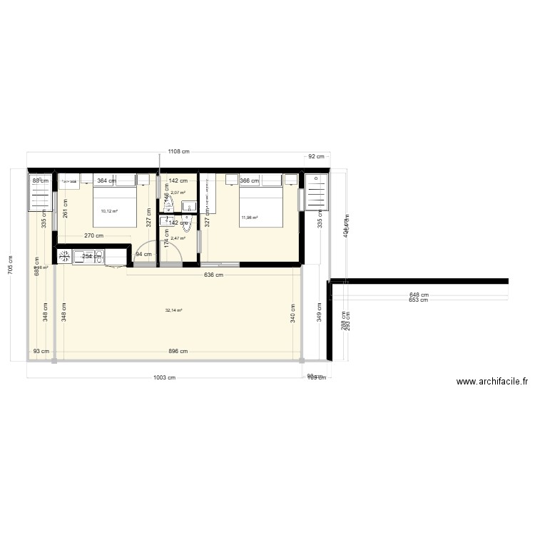 Poolhouse Nico. Plan de 6 pièces et 65 m2