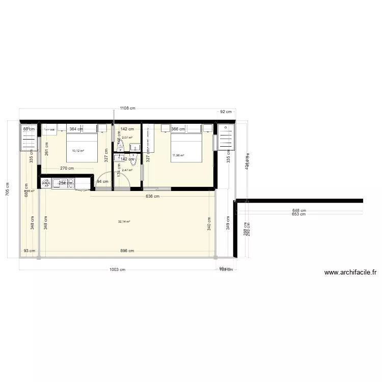 Poolhouse Nico. Plan de 6 pièces et 65 m²