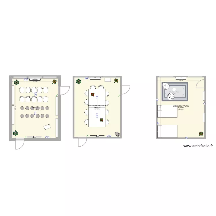 SALLE REUNION + SALLE DE PAUSE v2. Plan de 3  et 75 m²