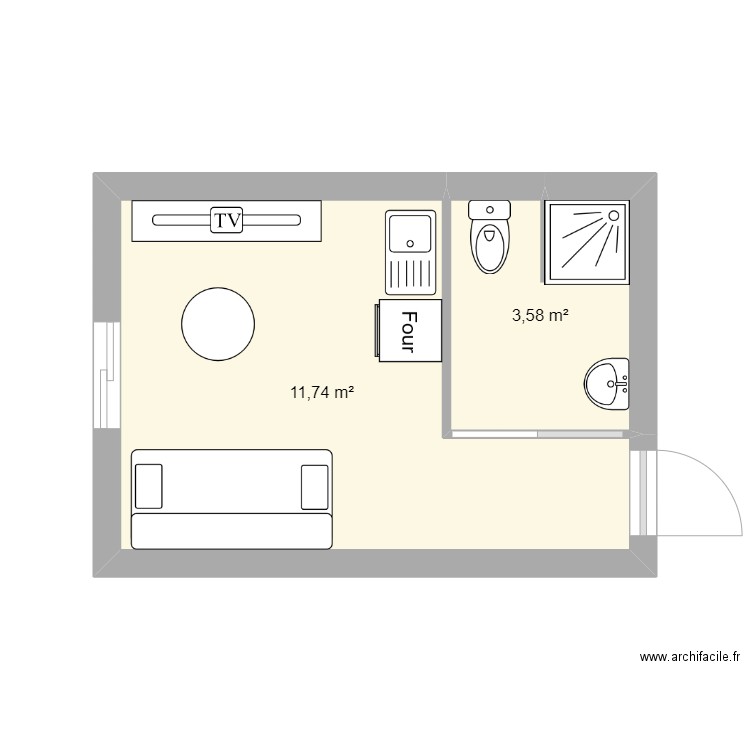 aude. Plan de 2 pièces et 15 m2