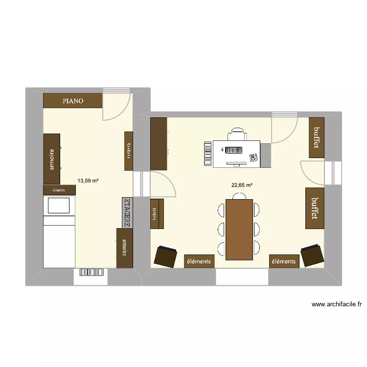 PDM mobilier v2. Plan de 2  et 36 m²