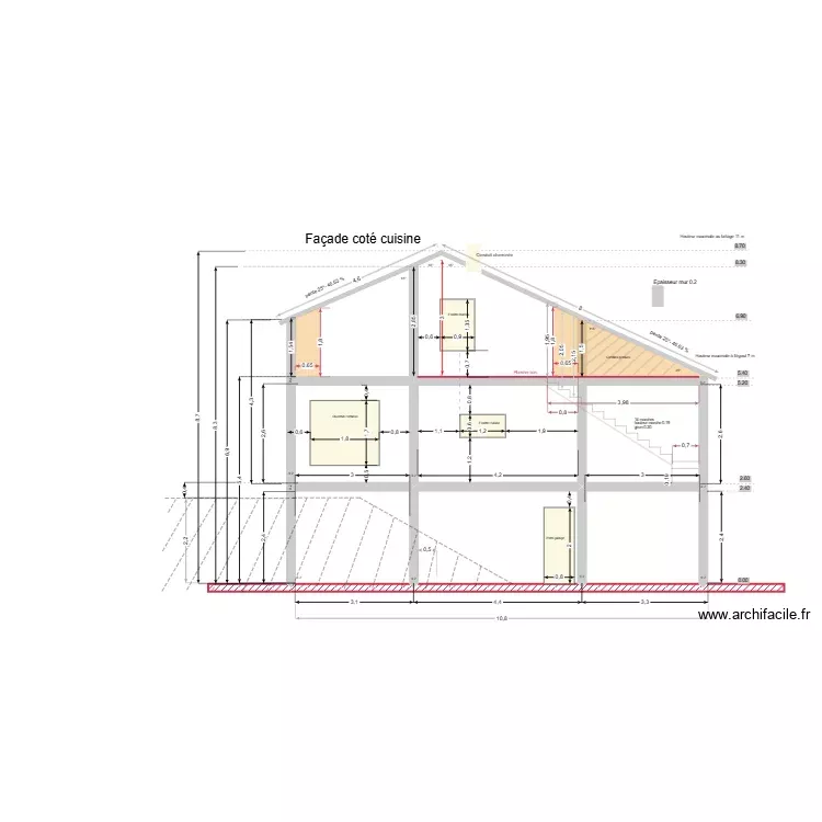 Coupe côté cuisine avec escalier 2. Plan de 6 Pièces et 51 m² Coupe côté cuisine avec escalier 2. Plan de 6 Pièces et 51 m²