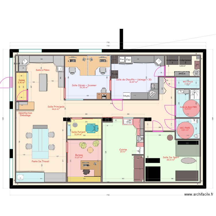 Labo 2. Plan de 14 pièces et 372 m2