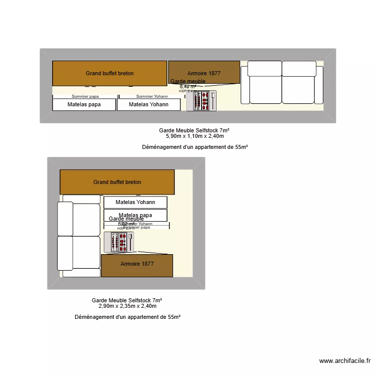 D&eacute;m&eacute;nagement Sartrouville. Plan de 2  et 13 m²