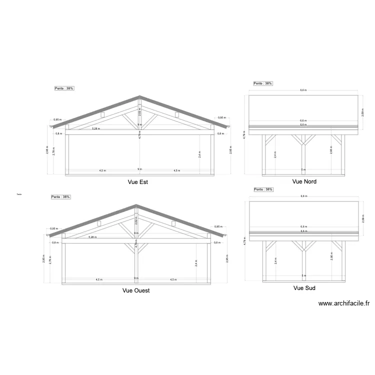 Carport vue face. Plan de 