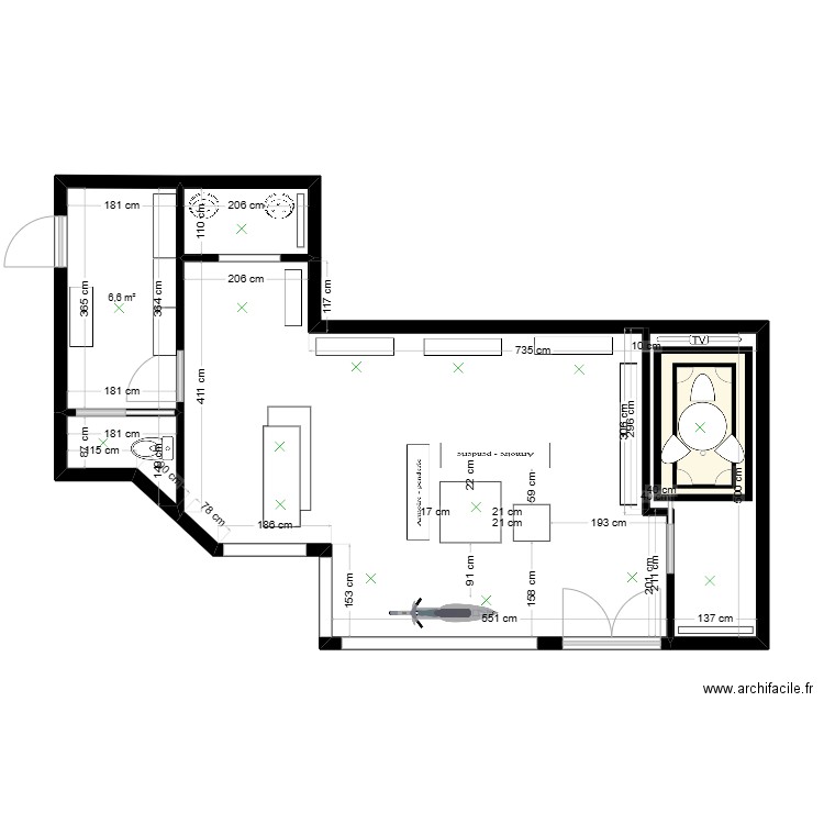 boutique EMOI. Plan de 4 pièces et 56 m2