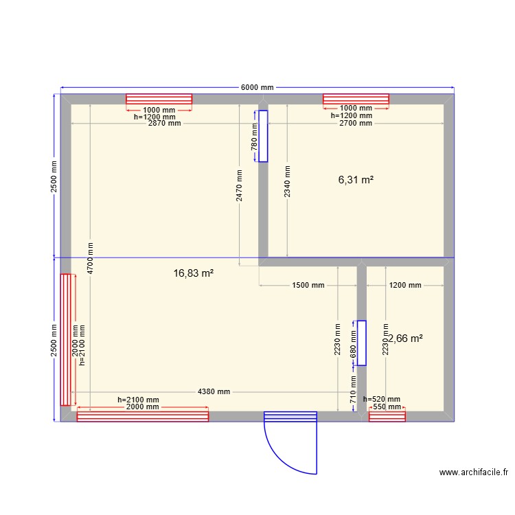 Double Square 1. Plan de 3 pièces et 26 m2