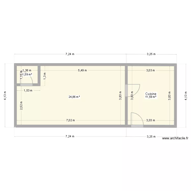 barre. Plan de 3 Pièces et 38 m²