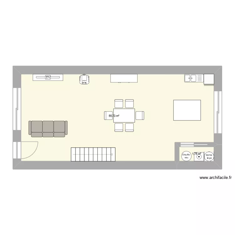 rdc Batisse. Plan de 2 Pièces et 57 m² rdc Batisse. Plan de 2 Pièces et 57 m²