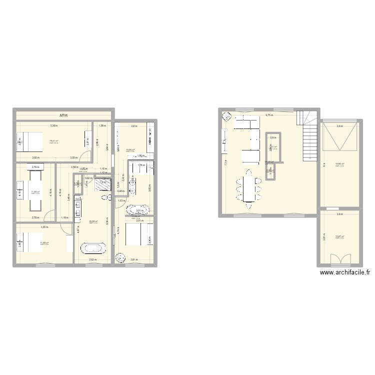 maison extension. Plan de 14 pièces et 177 m2