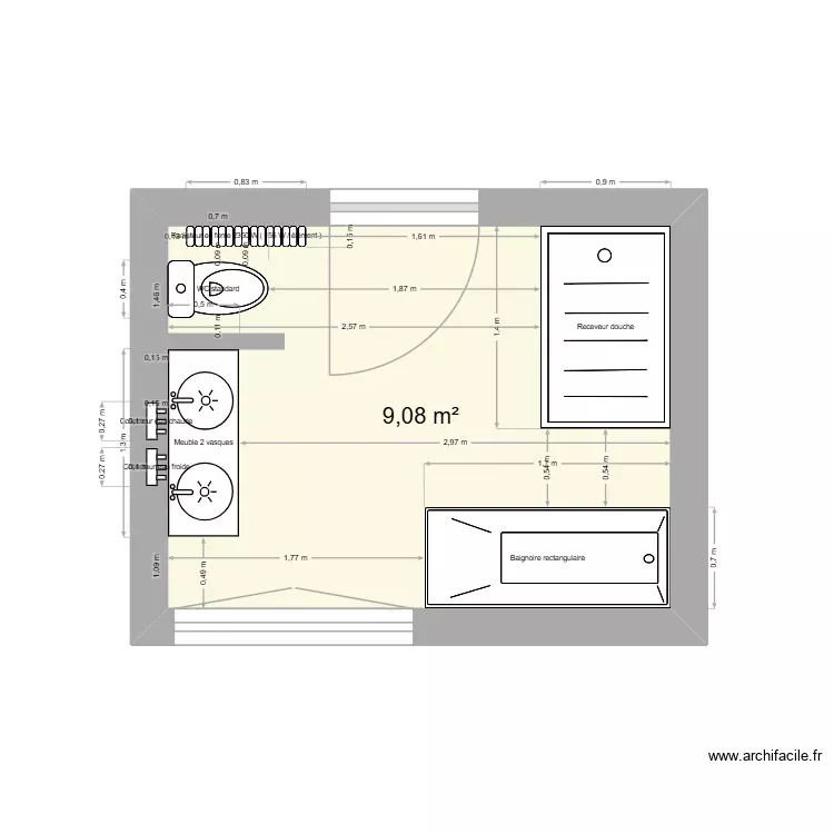 salle de bain marnie- 26octobre2026. Plan de 1 Pièce et 9 m² salle de bain marnie- 26octobre2026. Plan de 1 Pièce et 9 m²