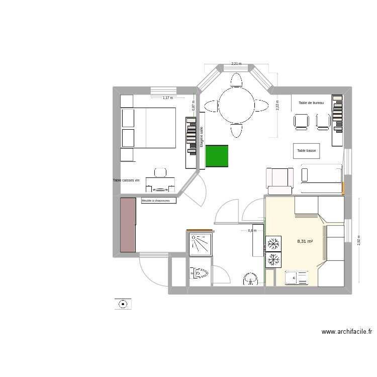 Haie Vignée 10. Plan de 1 pièce et 8 m2