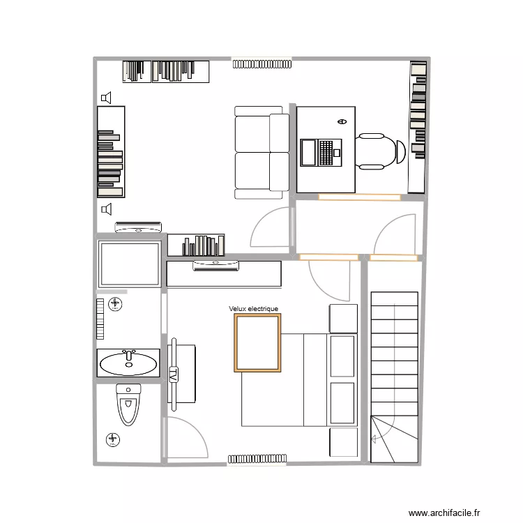 Chambre & salon sdb agrandie. Plan de 6 et 37 m² Chambre & salon sdb agrandie. Plan de 6 et 37 m²