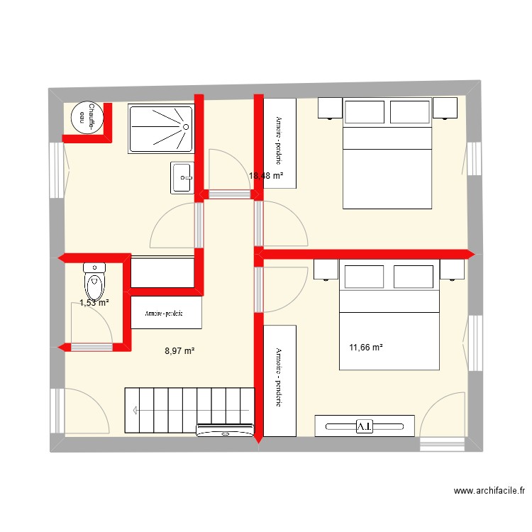 juillet  etage. Plan de 4 pièces et 41 m2