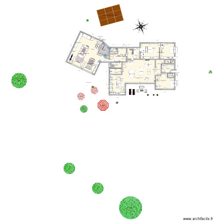 Réduction surface. Plan de 16 pièces et 241 m2