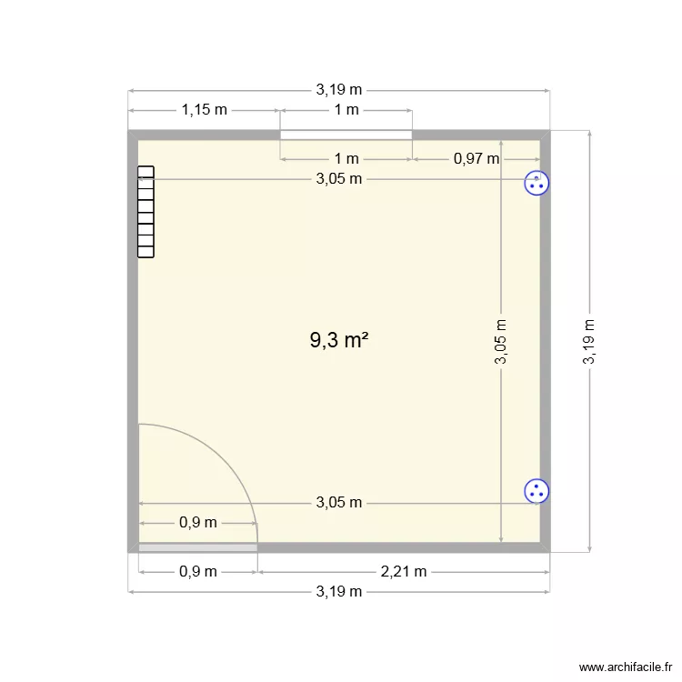 chambre. Plan de 1  et 9 m²
