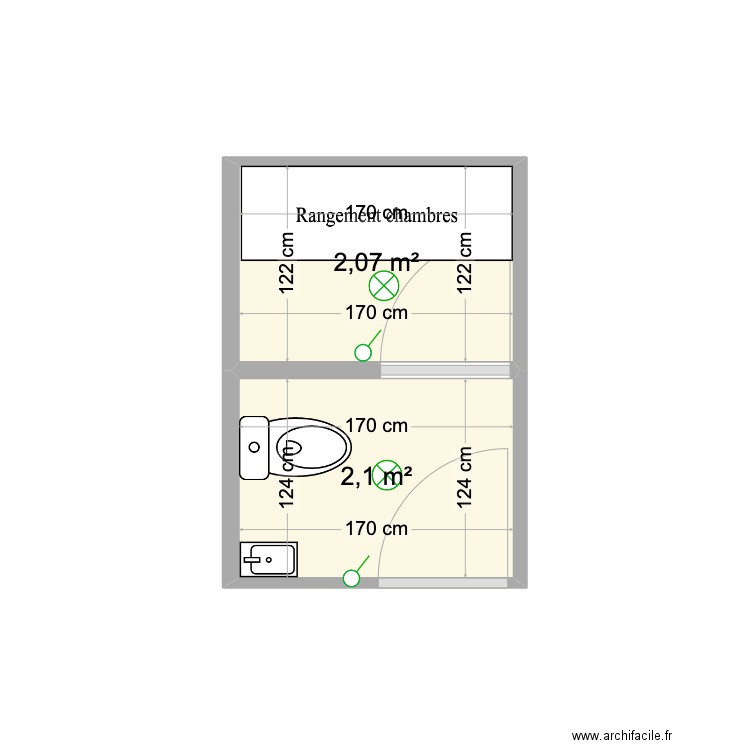 WC étage + Rangement . Plan de 2 pièces et 4 m2