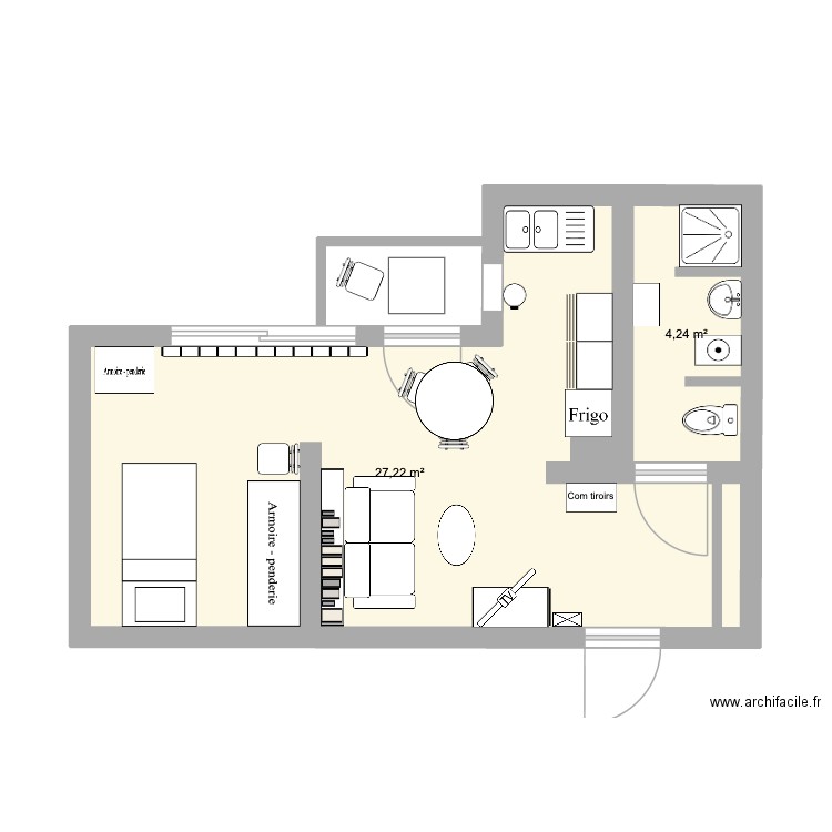 Marie-Jo. Plan de 2 pièces et 31 m2