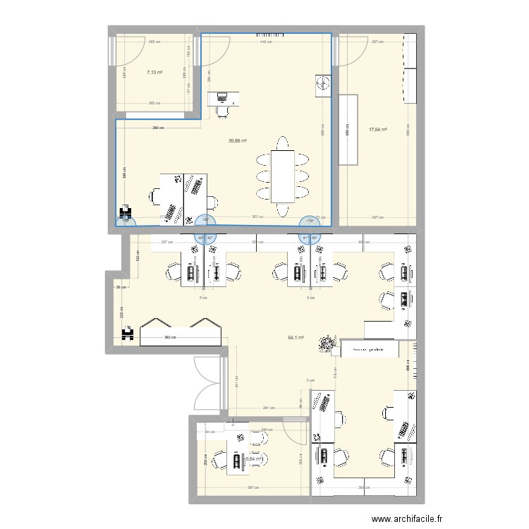 Bureau option 1. Plan de 5 pièces et 139 m2