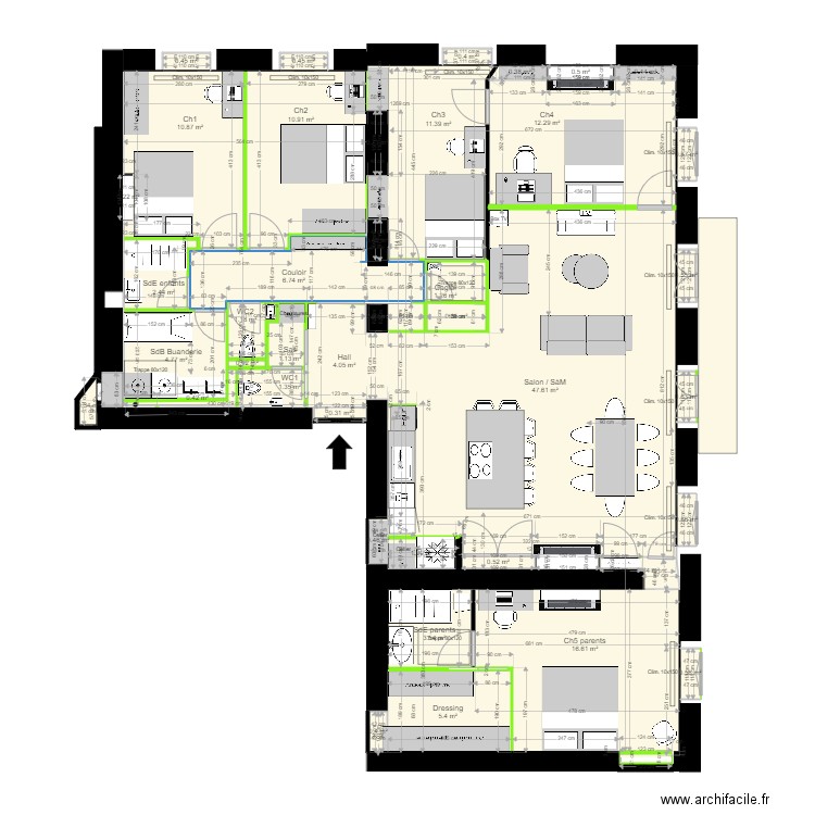 29 crs FR v27 à nu. Plan de 42 pièces et 154 m2