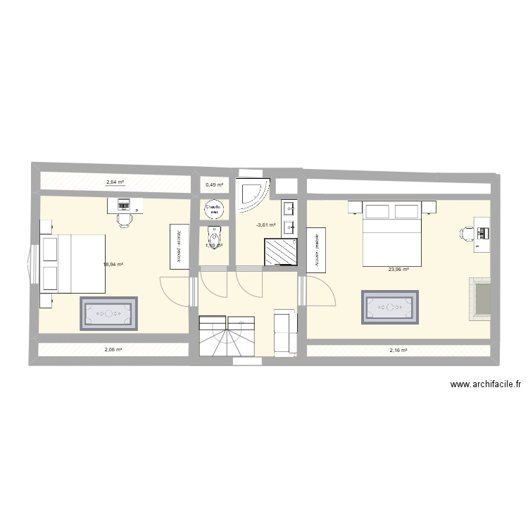 Logement sud-ouest étage 020335. Plan de 8 pièces et 56 m2